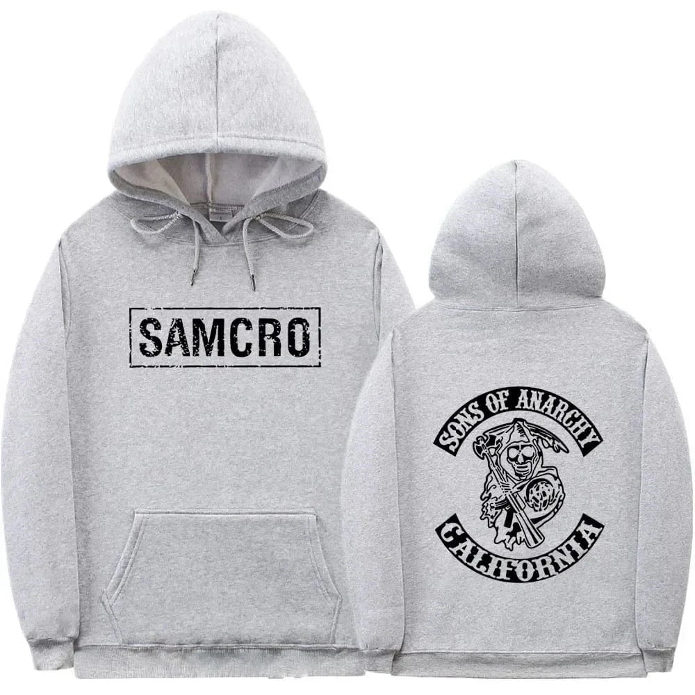 Sudadera con capucha con estampado de doble cara Tops Sons of Anarchy SAMCRO hombres mujeres diseño de marca de moda pulóver sudaderas con capucha de lana de algodón