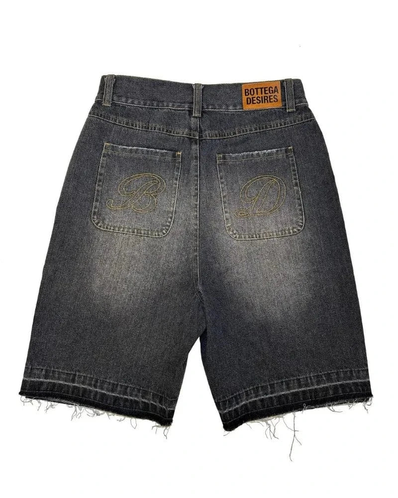 Pantalones cortos vaqueros Retro American Street Harajuku con Bordado de letras, pantalones vaqueros de gran tamaño para hombre Y2k, pantalones cortos holgados informales y versátiles para mujer