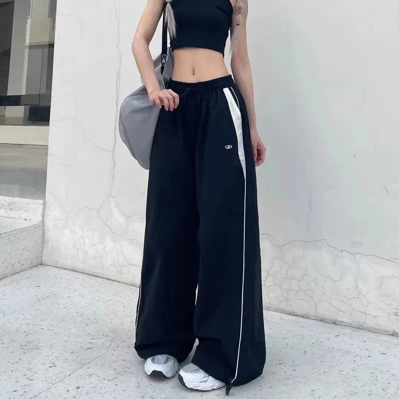 Pantalones informales para correr para mujer, ropa de calle a la moda, pantalones deportivos de pierna ancha de gran tamaño, pantalones de chándal Hip Hop Y2k, pantalones holgados de cintura alta