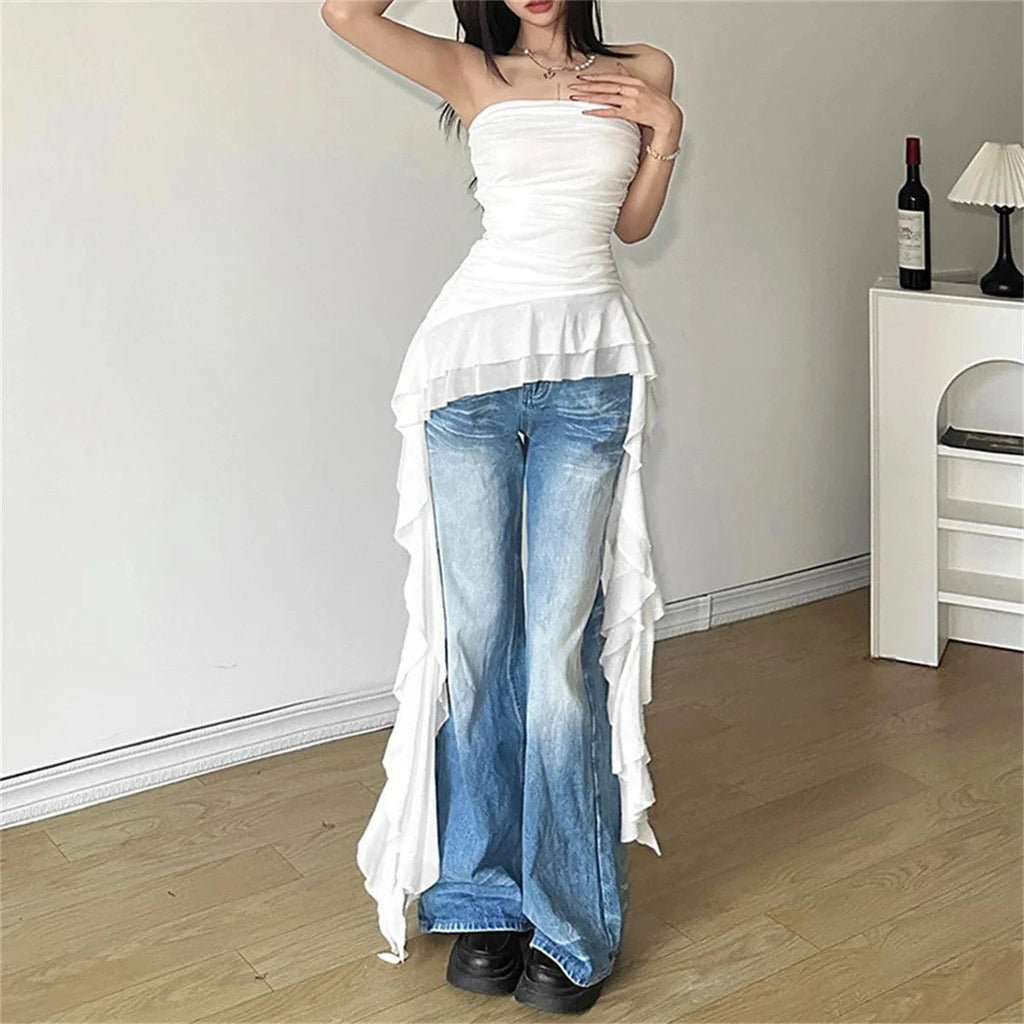 Moda 2025 cinta pecho Top mujer Primavera novedad de verano Sexy chaleco sólido mujer sin mangas dulce Y2k ropa de calle señora Fiesta Club