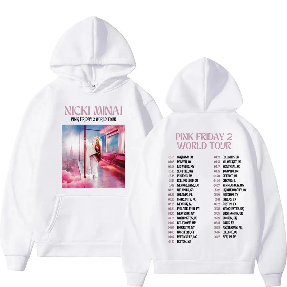 Sudaderas con capucha con estampado de la gira mundial para hombres y mujeres, sudaderas Vintage de Hip Hop, jerséis de moda de alta calidad, Rapper Nicki Minaj Pink Friday 2