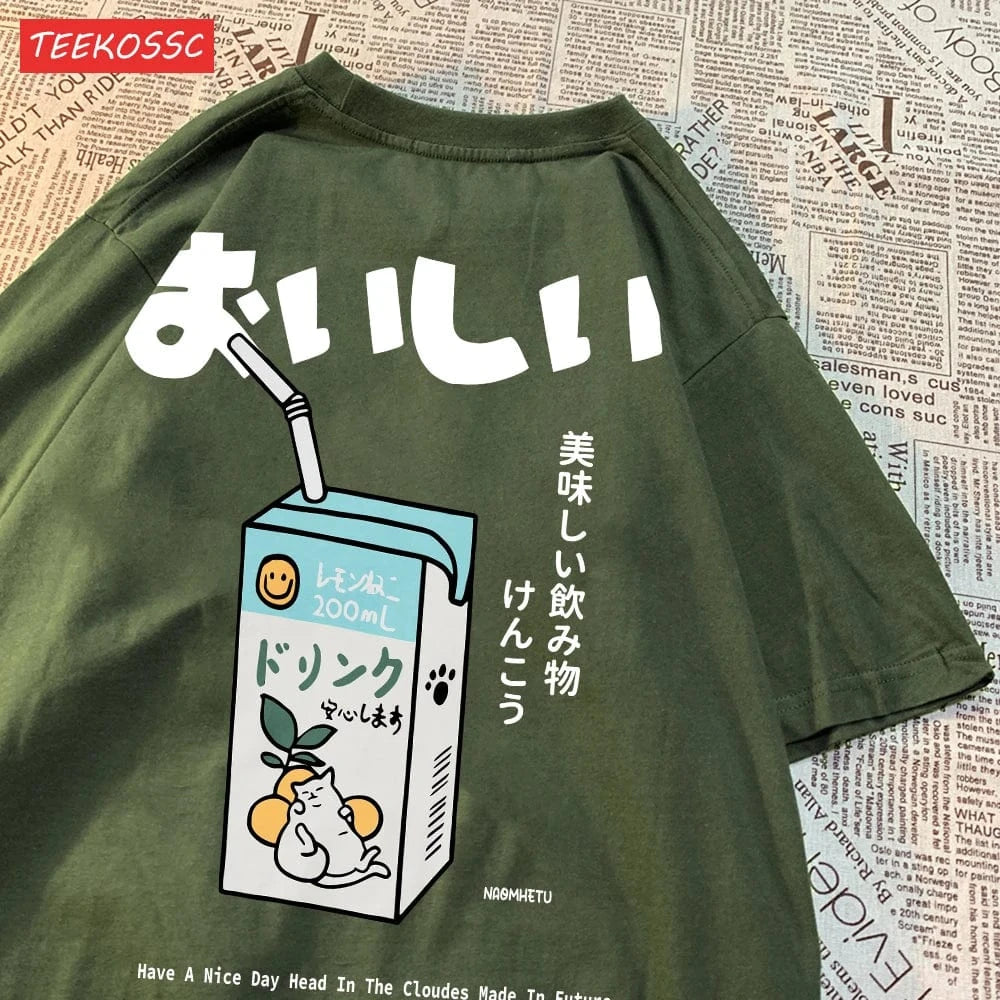 Camiseta extragrande con estampado de gato japonés para hombre y mujer, camiseta informal holgada de manga corta, ropa de calle, Tops de algodón, ropa Harajuku