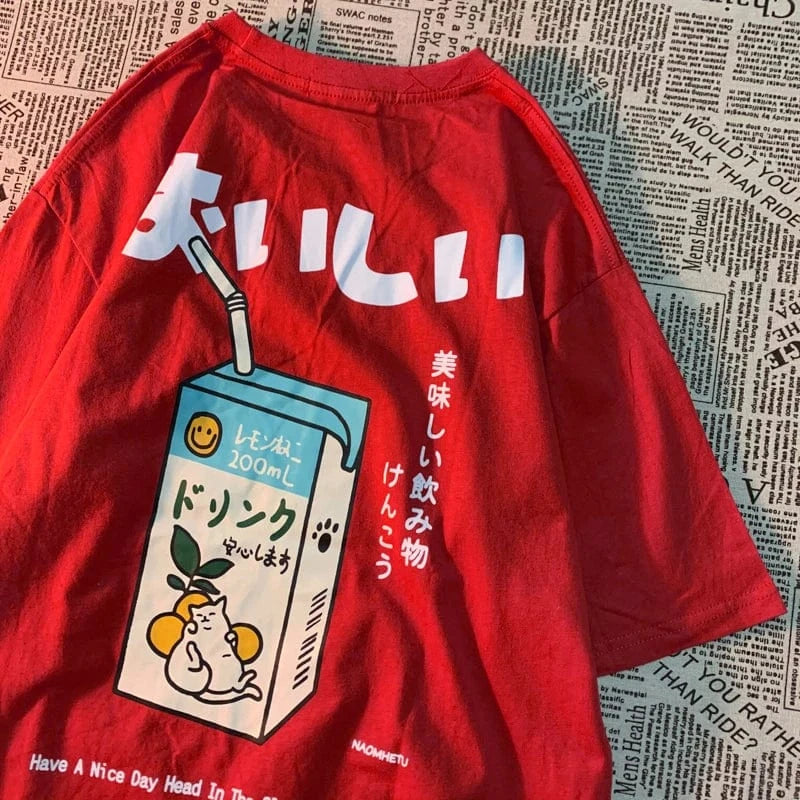 Camiseta extragrande con estampado de gato japonés para hombre y mujer, camiseta informal holgada de manga corta, ropa de calle, Tops de algodón, ropa Harajuku
