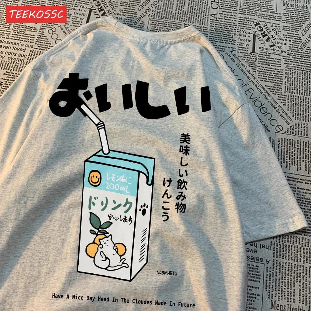 Camiseta extragrande con estampado de gato japonés para hombre y mujer, camiseta informal holgada de manga corta, ropa de calle, Tops de algodón, ropa Harajuku