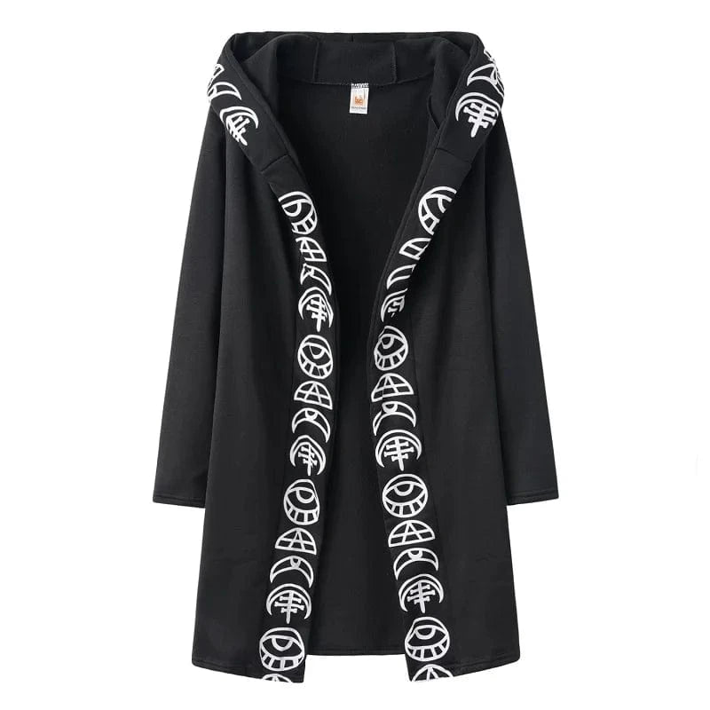Tendencia de moda señoras Punk Luna patrón impresión de manga larga Cardigan suéter estilo largo