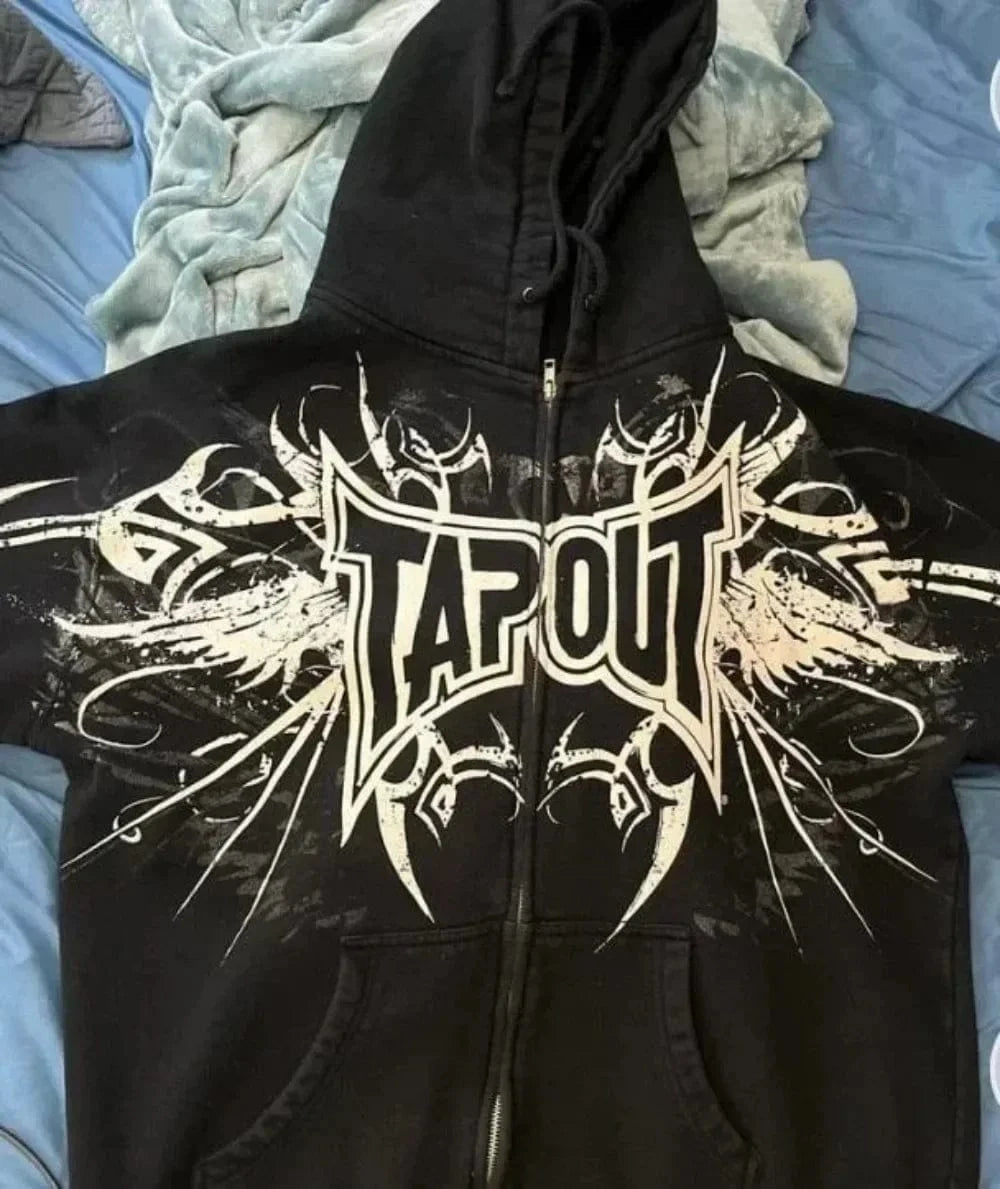 Y2k-sudaderas con cremallera y estampado de calavera para hombre, moda gótica Vintage, abrigos de manga larga de Hip Hop, sudadera holgada con capucha, Otoño Invierno