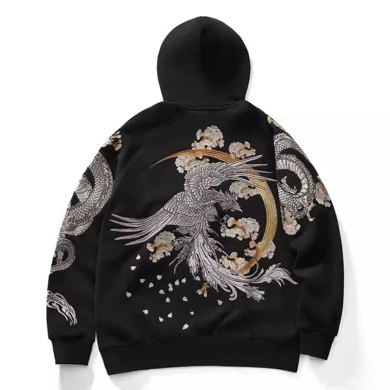 Sudaderas con capucha Makuluya Yokosuka Black Dragon Phoenix Suzaku patrón bordado jersey Sakura