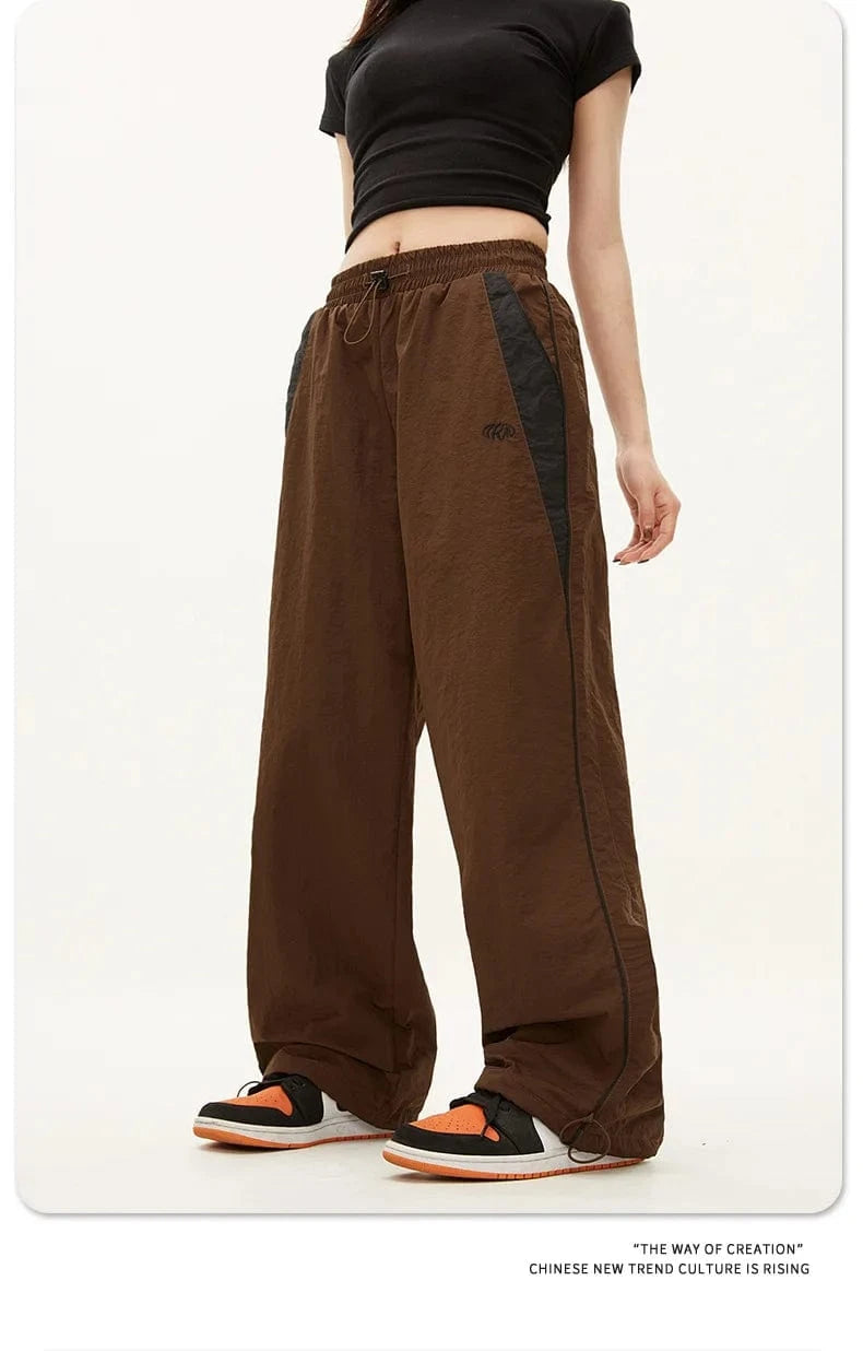 Pantalones informales para correr para mujer, ropa de calle a la moda, pantalones deportivos de pierna ancha de gran tamaño, pantalones de chándal Hip Hop Y2k, pantalones holgados de cintura alta