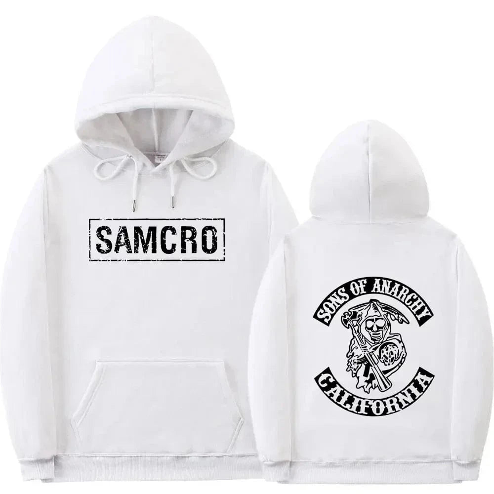 Sudadera con capucha con estampado de doble cara Tops Sons of Anarchy SAMCRO hombres mujeres diseño de marca de moda pulóver sudaderas con capucha de lana de algodón
