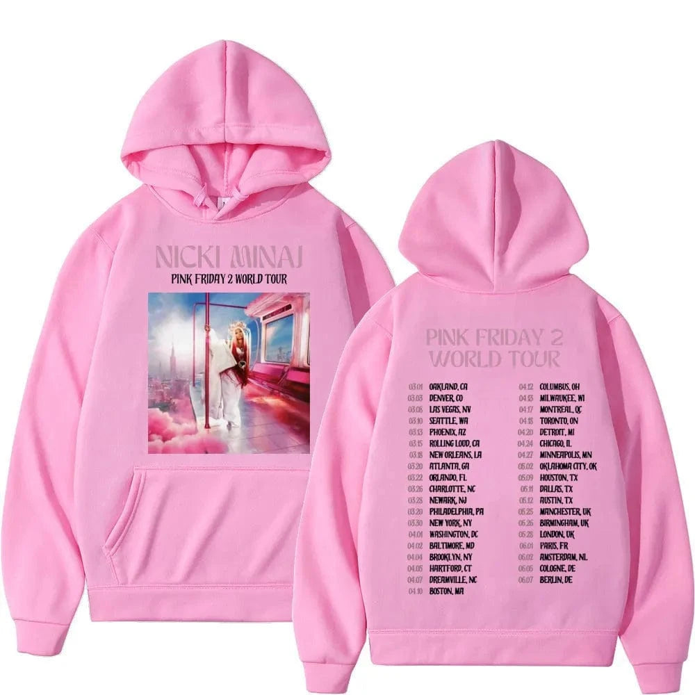 Sudaderas con capucha con estampado de la gira mundial para hombres y mujeres, sudaderas Vintage de Hip Hop, jerséis de moda de alta calidad, Rapper Nicki Minaj Pink Friday 2