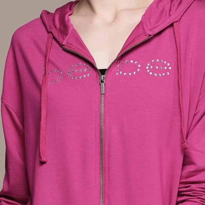 Sudaderas con capucha Y2K con diamantes de imitación para mujer, ropa gótica de gran tamaño con cremallera para mujer, chaqueta con capucha Retro Harajuku, ropa de calle ostentosa de los años 90