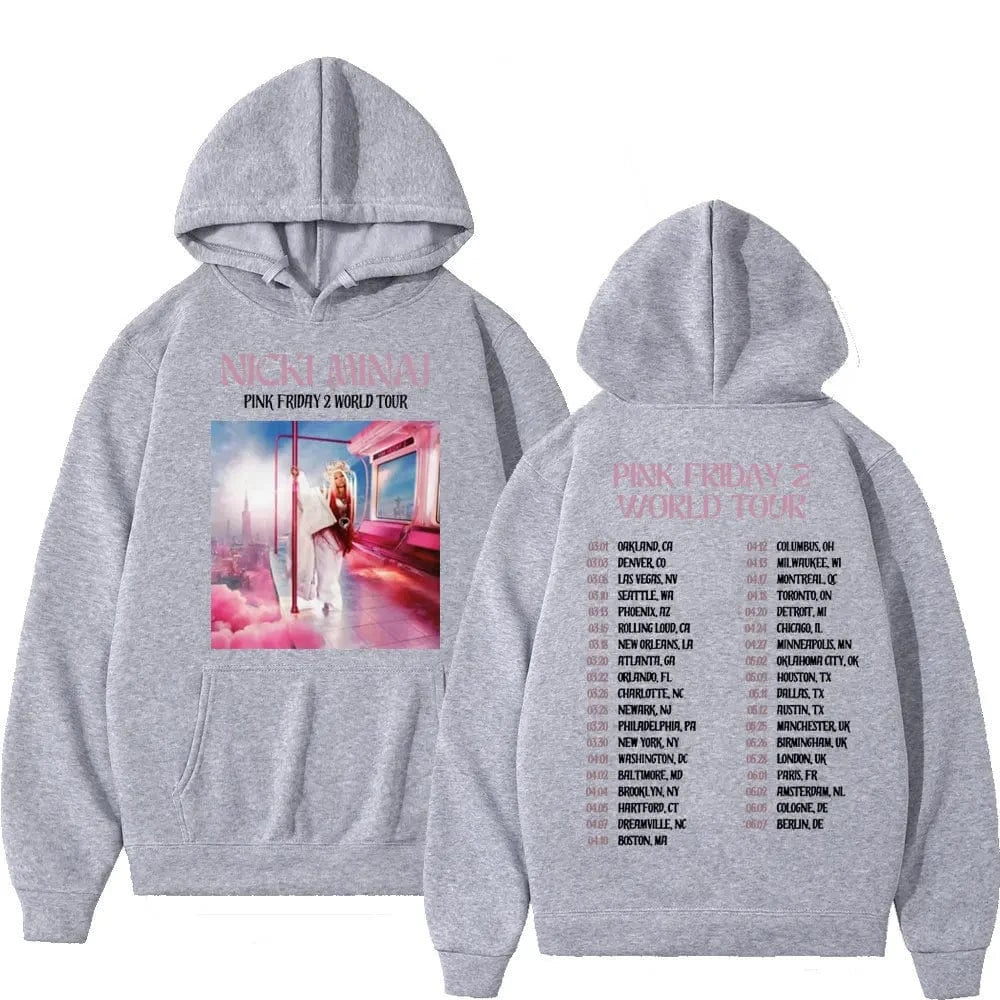 Sudaderas con capucha con estampado de la gira mundial para hombres y mujeres, sudaderas Vintage de Hip Hop, jerséis de moda de alta calidad, Rapper Nicki Minaj Pink Friday 2