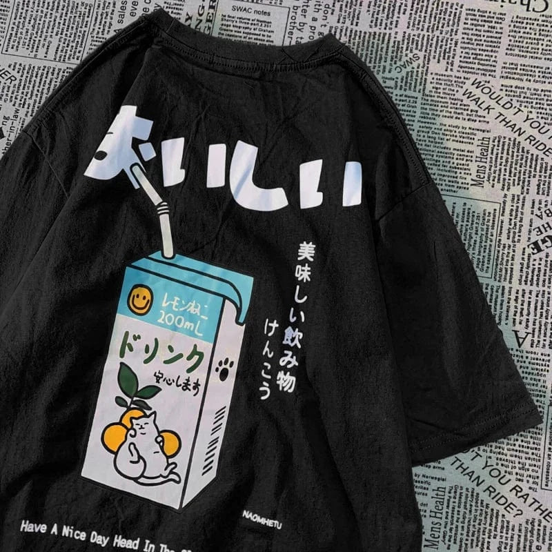 Camiseta extragrande con estampado de gato japonés para hombre y mujer, camiseta informal holgada de manga corta, ropa de calle, Tops de algodón, ropa Harajuku