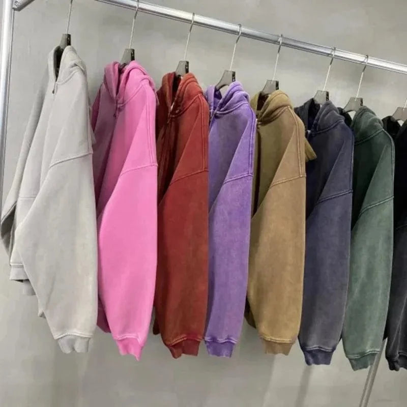 DAVIDSHAO sudaderas con capucha de gran tamaño Unisex con lavado ácido talla UE EE. UU. 350g sudadera Vintage de lana pesada hombres mujeres ropa de calle