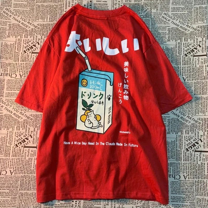 Camiseta extragrande con estampado de gato japonés para hombre y mujer, camiseta informal holgada de manga corta, ropa de calle, Tops de algodón, ropa Harajuku