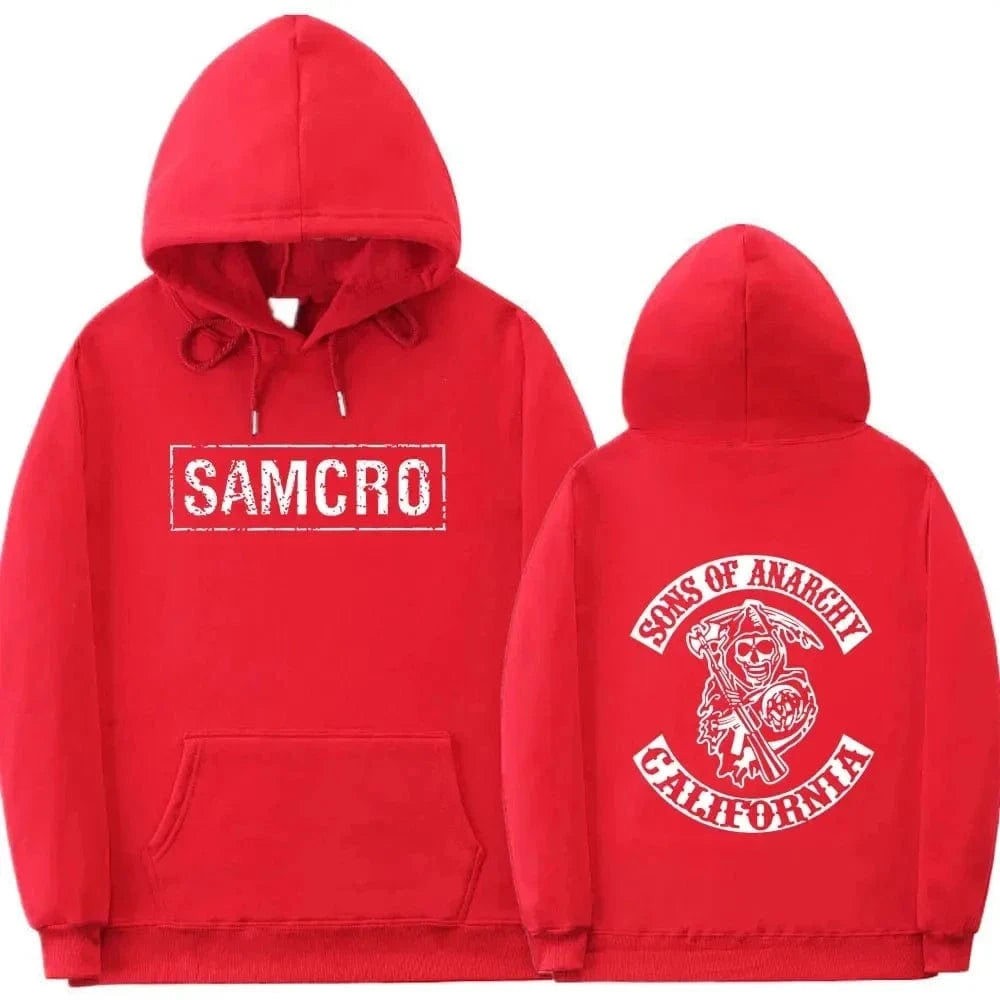 Sudadera con capucha con estampado de doble cara Tops Sons of Anarchy SAMCRO hombres mujeres diseño de marca de moda pulóver sudaderas con capucha de lana de algodón