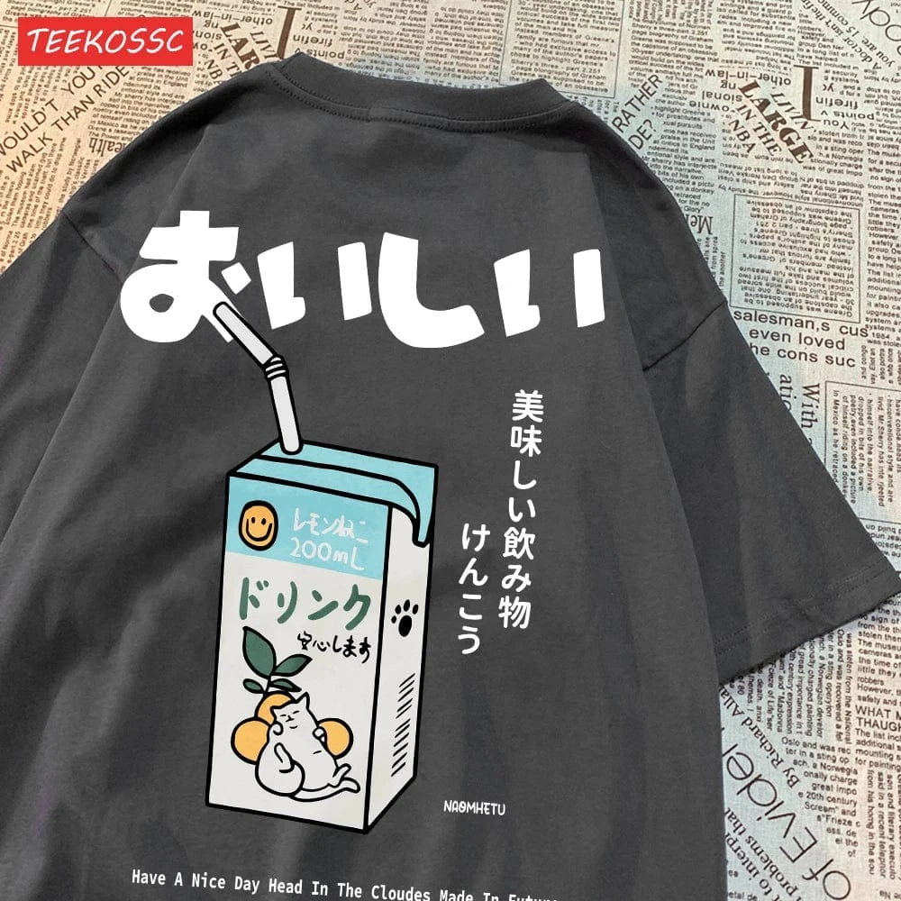 Camiseta extragrande con estampado de gato japonés para hombre y mujer, camiseta informal holgada de manga corta, ropa de calle, Tops de algodón, ropa Harajuku