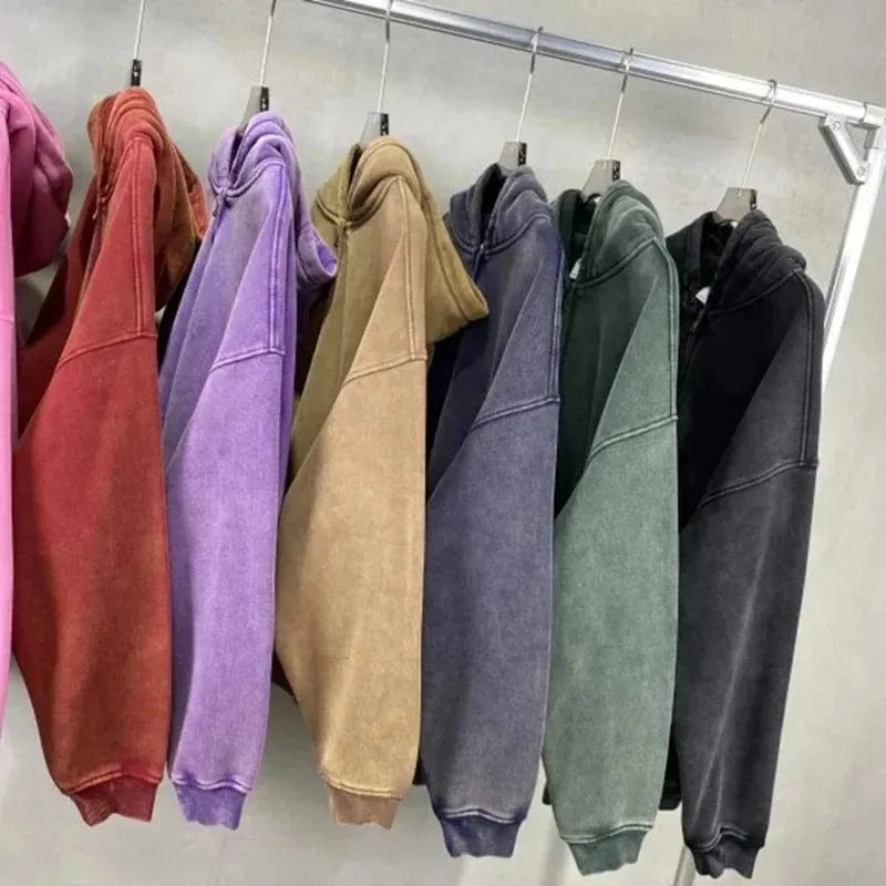 DAVIDSHAO sudaderas con capucha de gran tamaño Unisex con lavado ácido talla UE EE. UU. 350g sudadera Vintage de lana pesada hombres mujeres ropa de calle