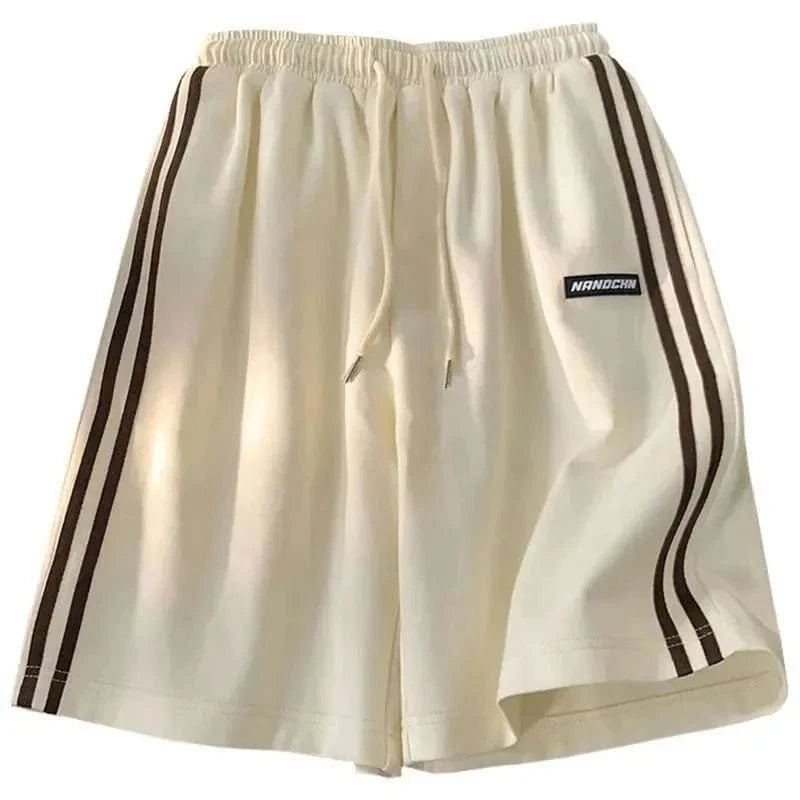 Pantalones de chándal a rayas laterales para mujer, pantalones cortos rectos sueltos de cintura alta para correr, pantalones cortos de pierna ancha informales en blanco y negro a la moda de verano