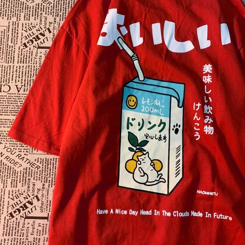 Camiseta extragrande con estampado de gato japonés para hombre y mujer, camiseta informal holgada de manga corta, ropa de calle, Tops de algodón, ropa Harajuku