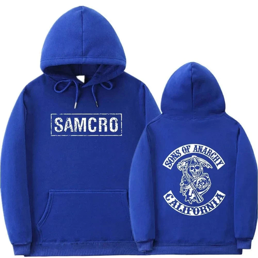 Sudadera con capucha con estampado de doble cara Tops Sons of Anarchy SAMCRO hombres mujeres diseño de marca de moda pulóver sudaderas con capucha de lana de algodón