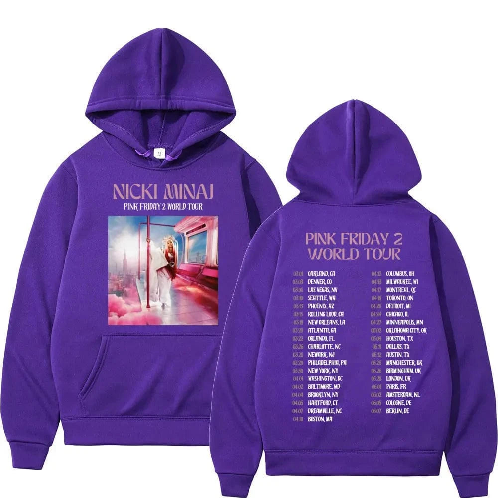 Sudaderas con capucha con estampado de la gira mundial para hombres y mujeres, sudaderas Vintage de Hip Hop, jerséis de moda de alta calidad, Rapper Nicki Minaj Pink Friday 2