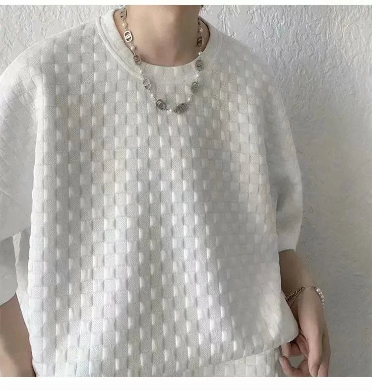 Conjunto de ropa deportiva de manga corta de seda de hielo para hombre, plones informs de cinco cuartos de ocio, cs...