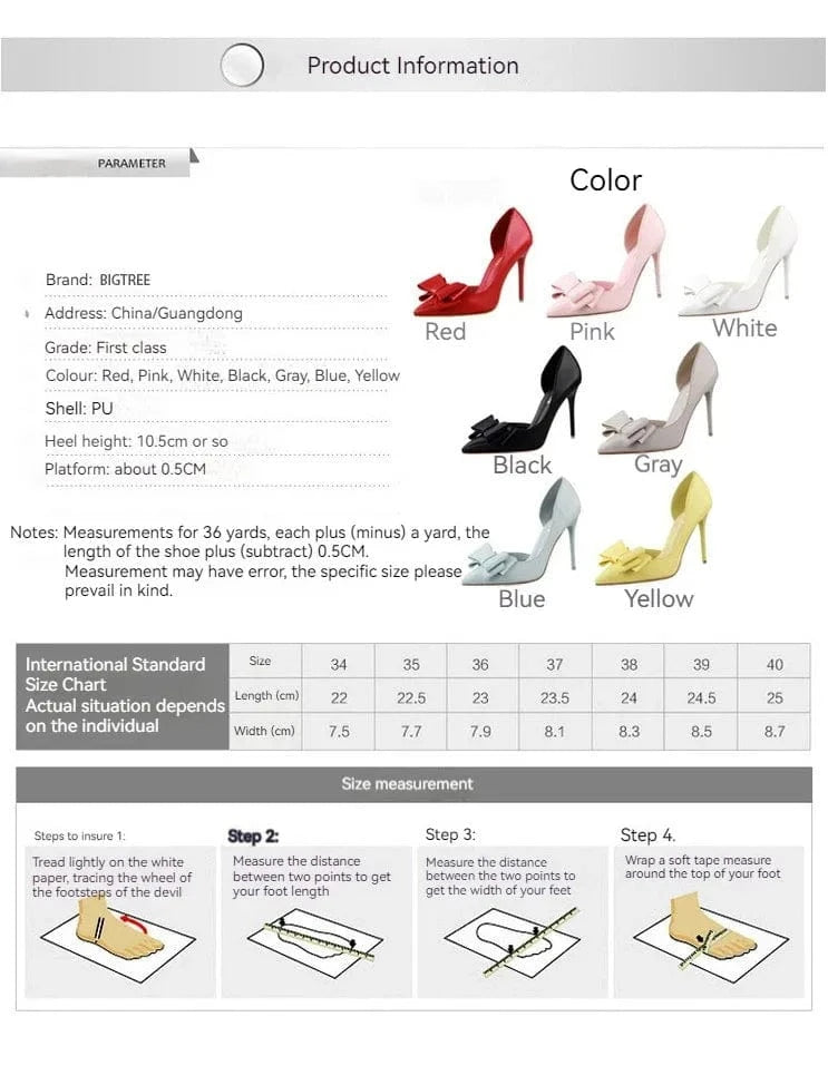 3168-2 Zapatillas de tacón alto con nudo de mariposa dulce a la moda, tacones finos, zapatillas de bolsillo poco profundas, zapatos de mujer de cuero Pu Artificial