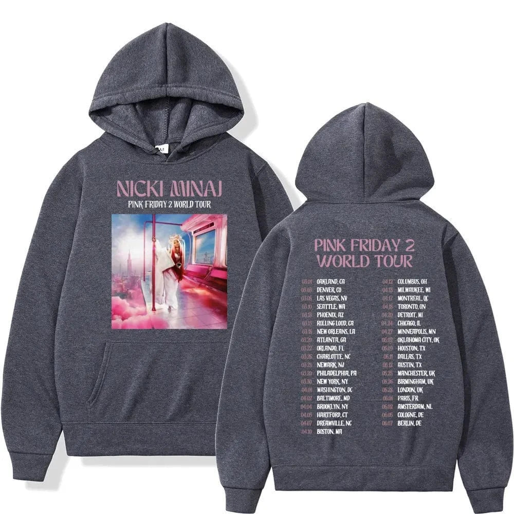 Sudaderas con capucha con estampado de la gira mundial para hombres y mujeres, sudaderas Vintage de Hip Hop, jerséis de moda de alta calidad, Rapper Nicki Minaj Pink Friday 2