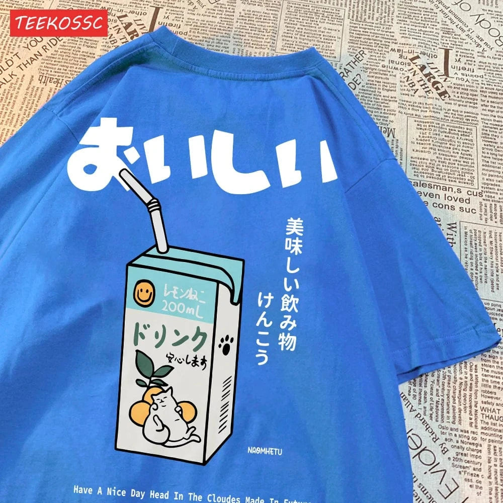 Camiseta extragrande con estampado de gato japonés para hombre y mujer, camiseta informal holgada de manga corta, ropa de calle, Tops de algodón, ropa Harajuku