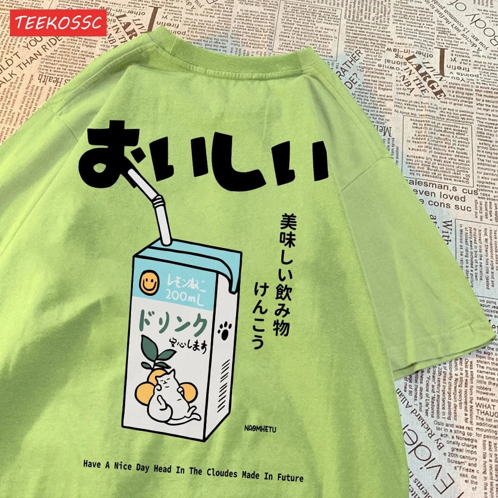 Camiseta extragrande con estampado de gato japonés para hombre y mujer, camiseta informal holgada de manga corta, ropa de calle, Tops de algodón, ropa Harajuku