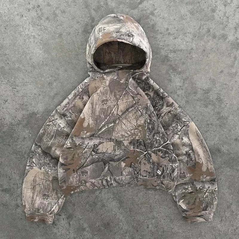 Sudadera con capucha Retro Y2K con cremallera para hombre, sudadera con estampado de camuflaje, ropa informal estilo Hip Hop, Sudadera con capucha de camuflaje Unisex de gran tamaño