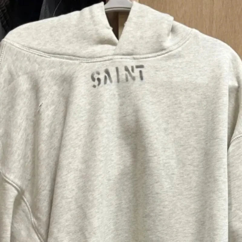 Sudaderas con capucha de gran tamaño Hiphop Street Retro Saint, sudaderas con estampado de grafiti a cuadros y daños lavados, pantalones, chándal para hombres y mujeres