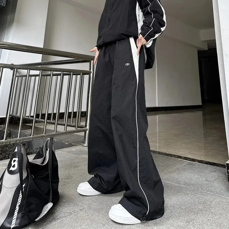 Pantalones informales para correr para mujer, ropa de calle a la moda, pantalones deportivos de pierna ancha de gran tamaño, pantalones de chándal Hip Hop Y2k, pantalones holgados de cintura alta