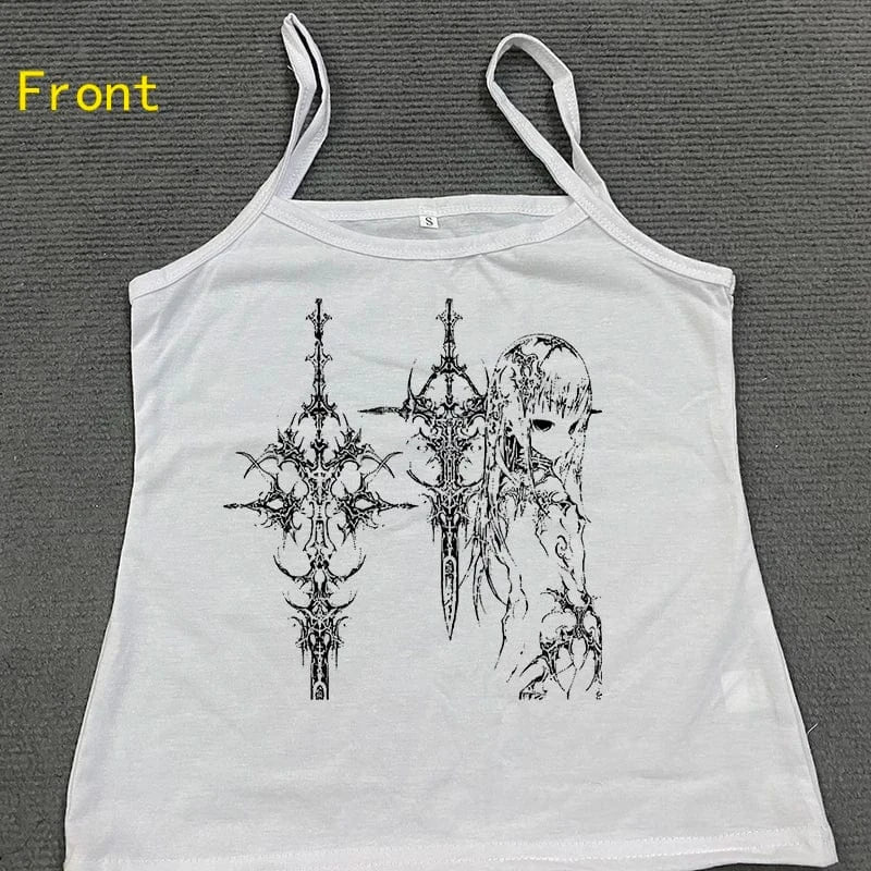 Camisetas sin mangas estilo Y2k para mujer, camisetas sin mangas informales con estampado de dibujos animados, Harajuku, combina con todo, recortadas, Grunge, Emo Girls