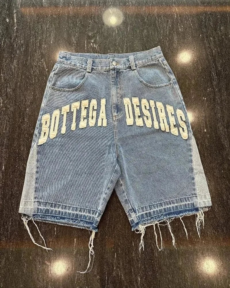 Pantalones cortos vaqueros Retro American Street Harajuku con Bordado de letras, pantalones vaqueros de gran tamaño para hombre Y2k, pantalones cortos holgados informales y versátiles para mujer