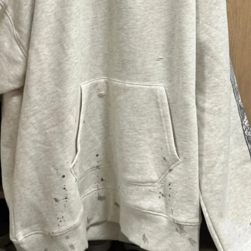 Sudaderas con capucha de gran tamaño Hiphop Street Retro Saint, sudaderas con estampado de grafiti a cuadros y daños lavados, pantalones, chándal para hombres y mujeres