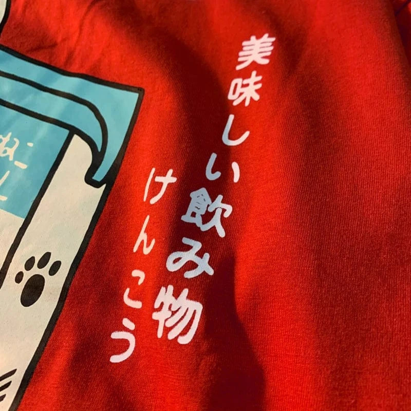 Camiseta extragrande con estampado de gato japonés para hombre y mujer, camiseta informal holgada de manga corta, ropa de calle, Tops de algodón, ropa Harajuku