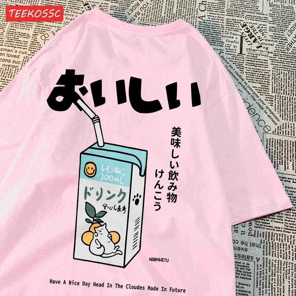 Camiseta extragrande con estampado de gato japonés para hombre y mujer, camiseta informal holgada de manga corta, ropa de calle, Tops de algodón, ropa Harajuku