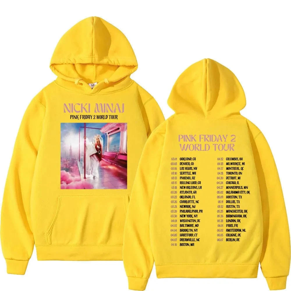 Sudaderas con capucha con estampado de la gira mundial para hombres y mujeres, sudaderas Vintage de Hip Hop, jerséis de moda de alta calidad, Rapper Nicki Minaj Pink Friday 2