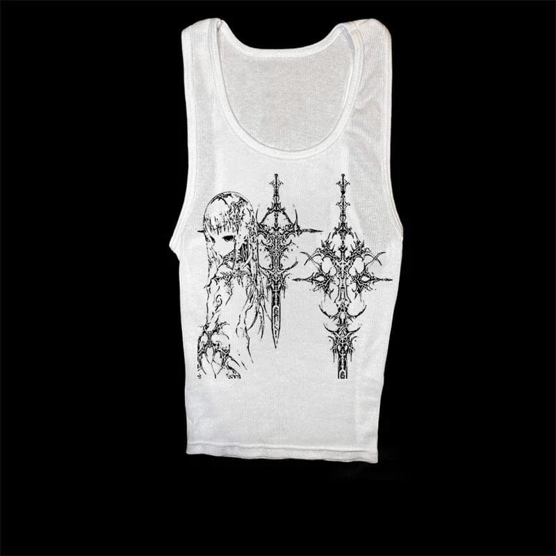 Camisetas sin mangas estilo Y2k para mujer, camisetas sin mangas informales con estampado de dibujos animados, Harajuku, combina con todo, recortadas, Grunge, Emo Girls
