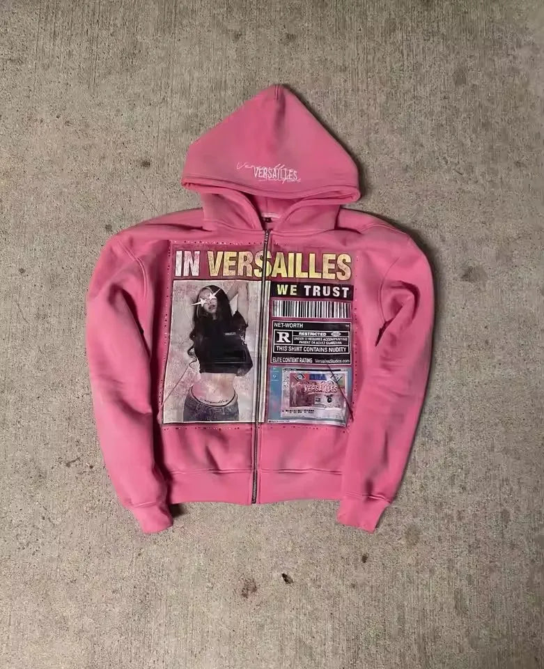 American Vintage Zip Up Hoodies Y2K Clothes Men Women Gothic Hip Hop Magazine Graphic Print Oversized Hoodies Sweatshirts Jacket
