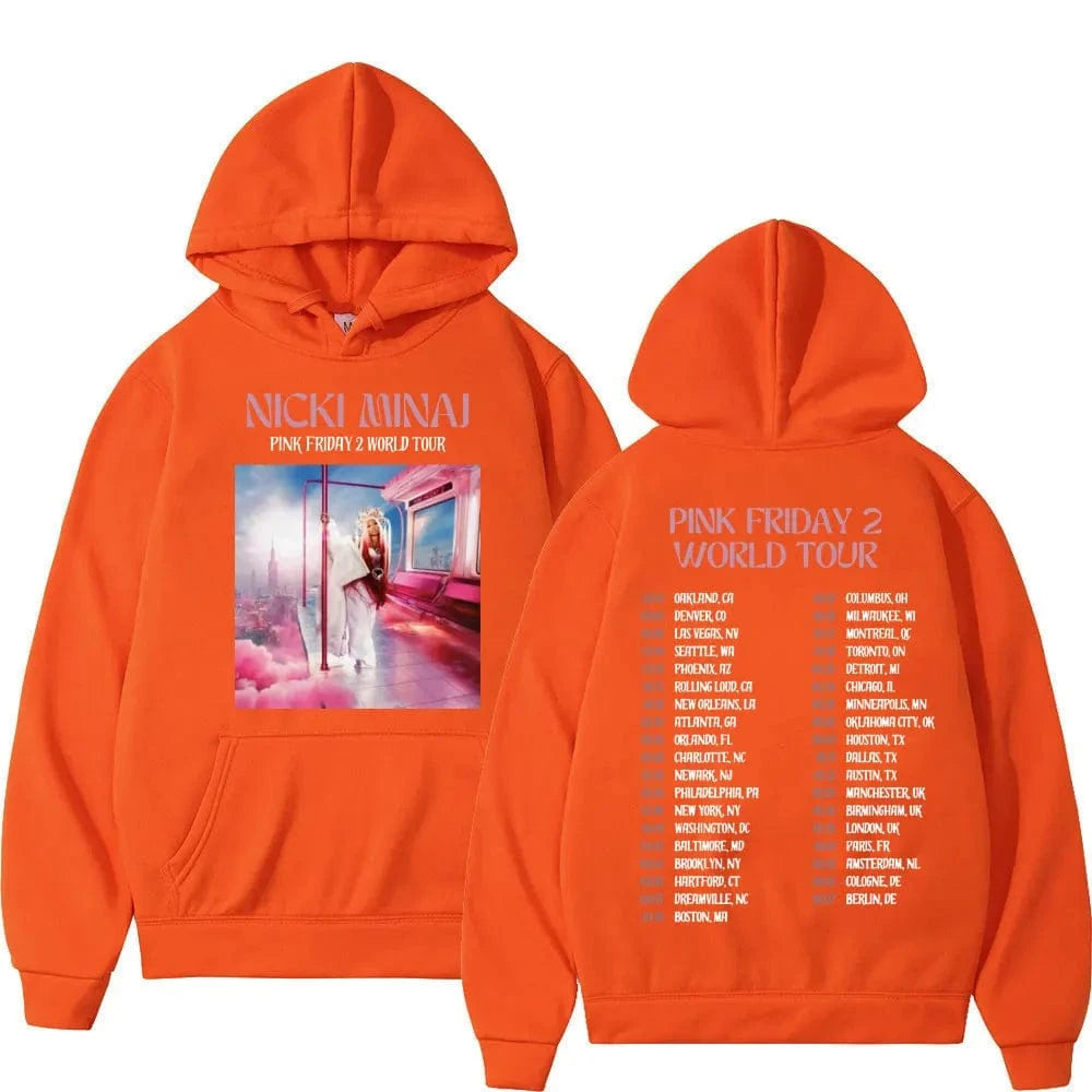 Sudaderas con capucha con estampado de la gira mundial para hombres y mujeres, sudaderas Vintage de Hip Hop, jerséis de moda de alta calidad, Rapper Nicki Minaj Pink Friday 2