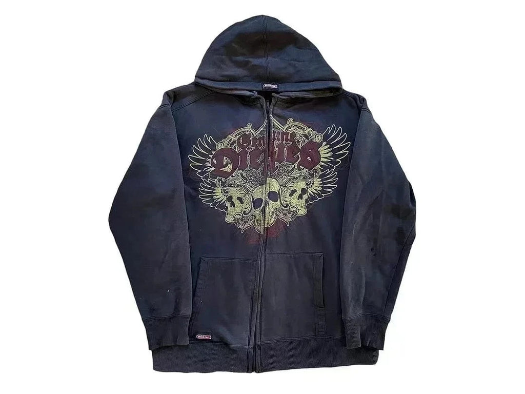 Y2k-sudaderas con cremallera y estampado de calavera para hombre, moda gótica Vintage, abrigos de manga larga de Hip Hop, sudadera holgada con capucha, Otoño Invierno