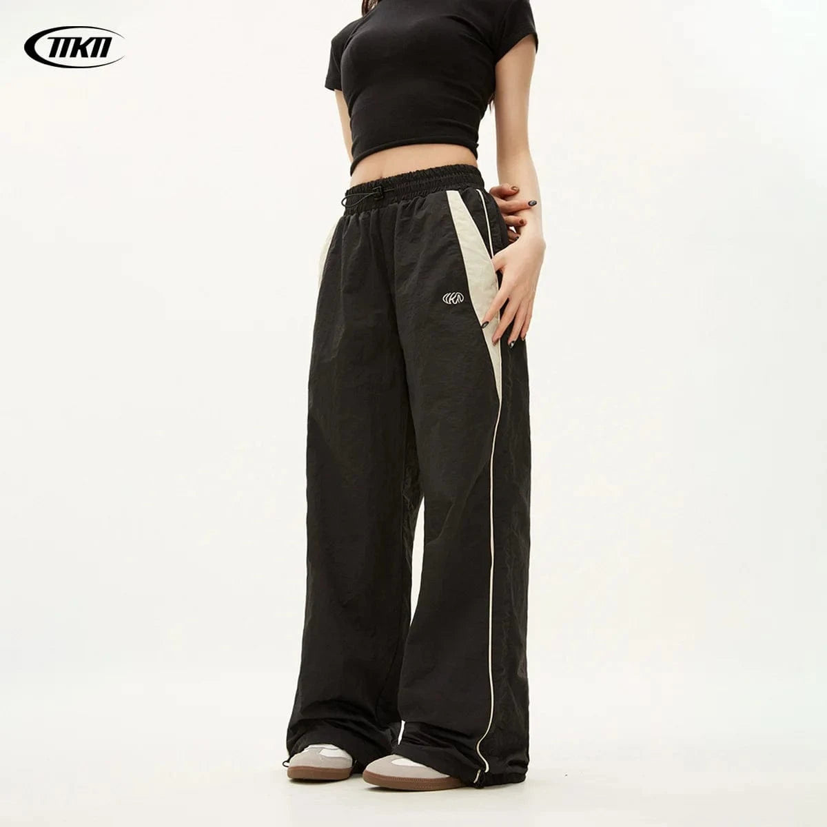 Pantalones informales para correr para mujer, ropa de calle a la moda, pantalones deportivos de pierna ancha de gran tamaño, pantalones de chándal Hip Hop Y2k, pantalones holgados de cintura alta
