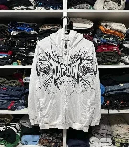 Y2k-sudaderas con cremallera y estampado de calavera para hombre, moda gótica Vintage, abrigos de manga larga de Hip Hop, sudadera holgada con capucha, Otoño Invierno