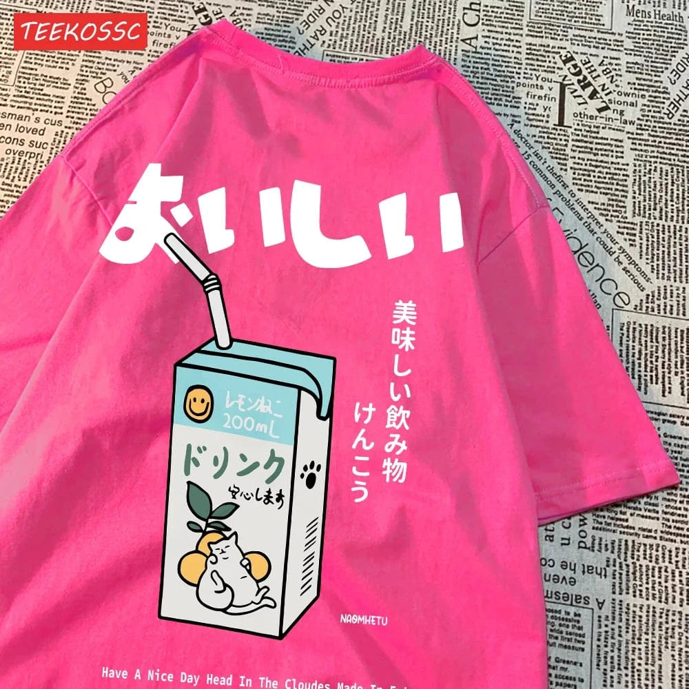 Camiseta extragrande con estampado de gato japonés para hombre y mujer, camiseta informal holgada de manga corta, ropa de calle, Tops de algodón, ropa Harajuku