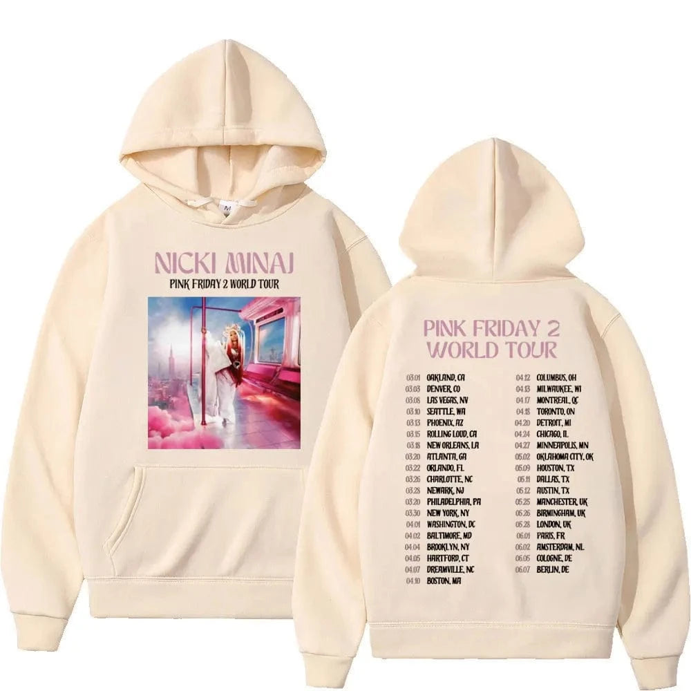 Sudaderas con capucha con estampado de la gira mundial para hombres y mujeres, sudaderas Vintage de Hip Hop, jerséis de moda de alta calidad, Rapper Nicki Minaj Pink Friday 2