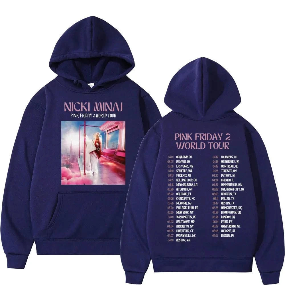 Sudaderas con capucha con estampado de la gira mundial para hombres y mujeres, sudaderas Vintage de Hip Hop, jerséis de moda de alta calidad, Rapper Nicki Minaj Pink Friday 2