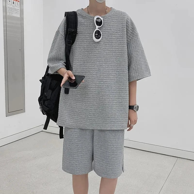 Conjunto de ropa deportiva de manga corta de seda de hielo para hombre, plones informs de cinco cuartos de ocio, cs...